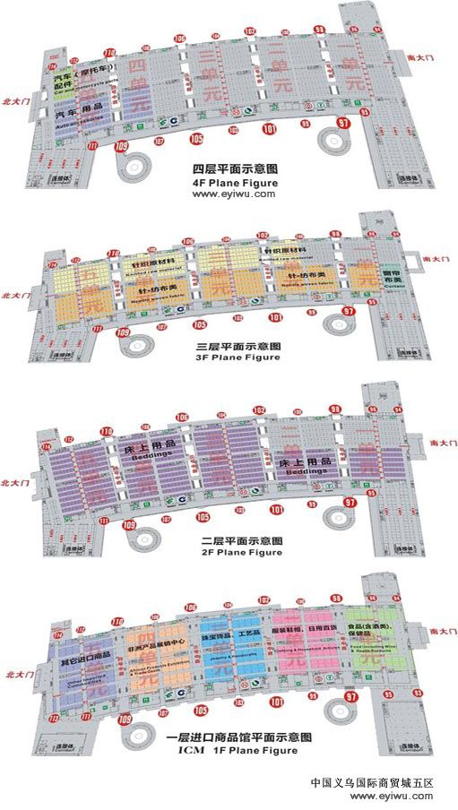 中国义乌国际商贸城五区行业分布图