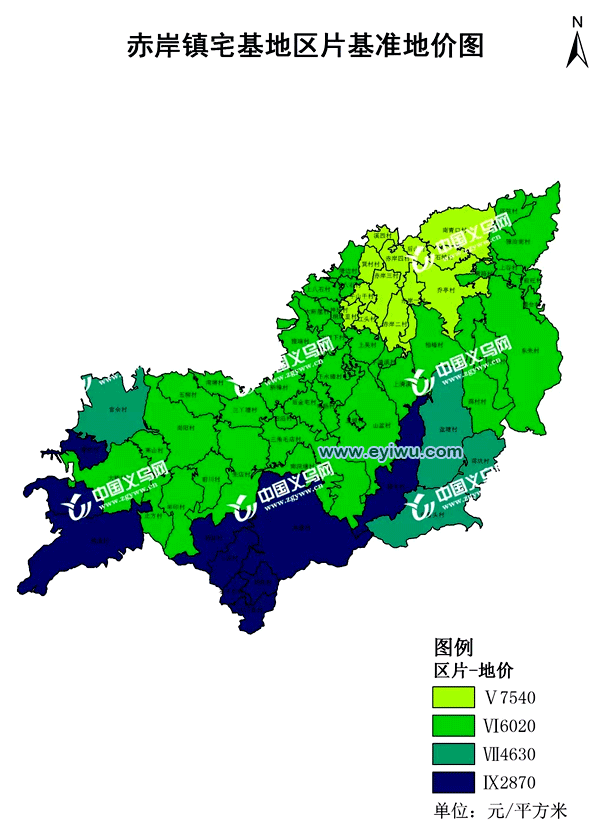 义乌赤岸最新宅基地区片基准地价图